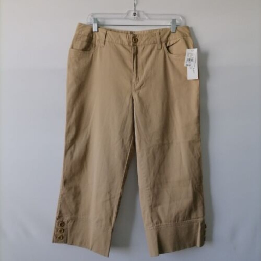 NWT Hannah Stretch Womens Latte Brown Mid Rise Cropped Chino Pants Size 12